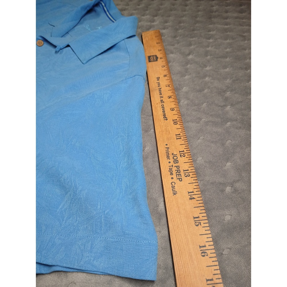 Tommy Bahama Mens 100% Silk Tropical Leaf Jacquard Shirt Blue Large Short Sleeve - Picture 8 of 9